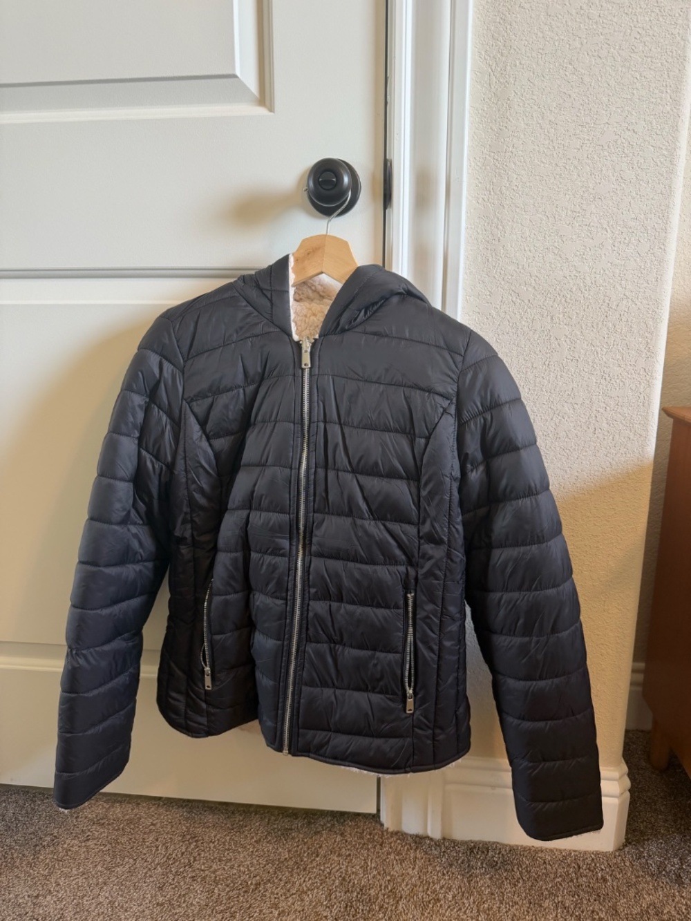 Reversible Black Puffer/Sherpa Jacket
